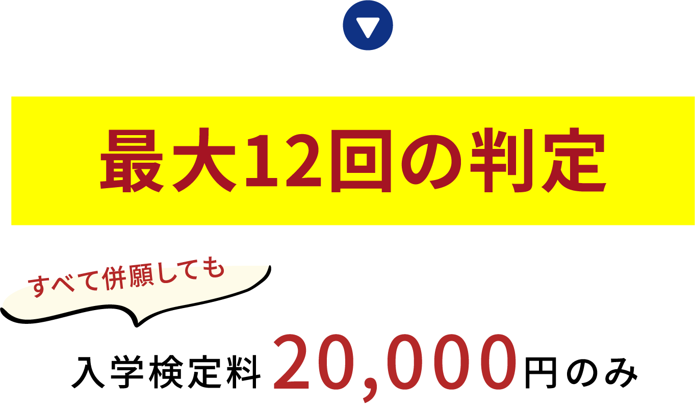 最大12回の判定 すべて併願しても入学検定料20,000円のみ